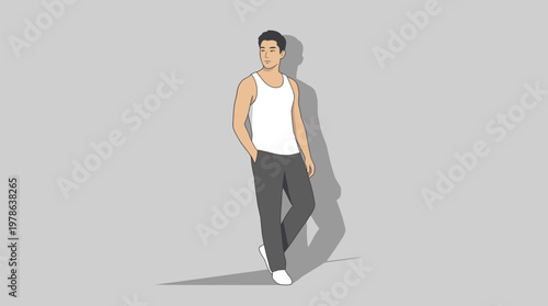 Young Man Standing Casual Fashion Style.