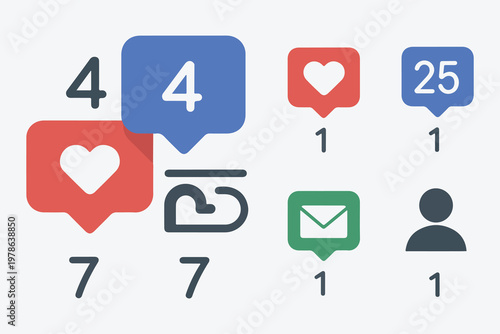 Social media notification icons with counts for likes comments messages and profile views vector graphic.