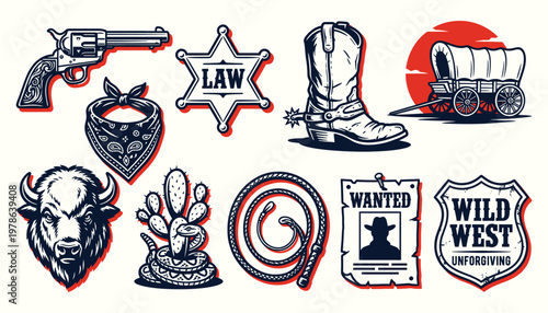 Wild West Vintage Cowboy Elements and Western Icons Set