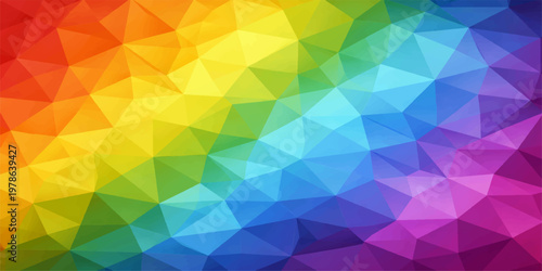 A vibrant mosaic of rainbow spectrum polygons, interlocked in a stunning geometric texture that radiates warmth and cheerful spirit.