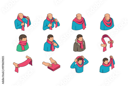 Wrapping scarf around neck, tying scarf knot, loose draped scarf, double loop scarf style, covering face with scarf, adjusting