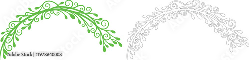 Green vine scroll border with leaves and swirls
