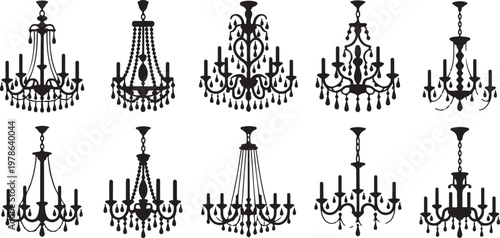 The set silhouettes of classic chandeliers.  Silhouette  vector illustration with out background.