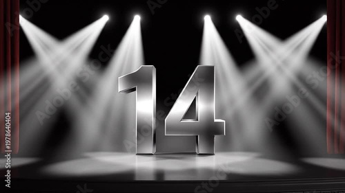 Dramatic Theater Curtain Reveal of Number 14 with Spotlight