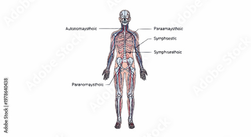 Human circulatory system anatomy illustration with labels.