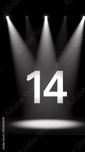 Dramatic Theater Curtain Reveal of Number 14 with Spotlight