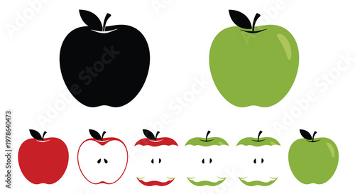 Apples in various stages of ripeness and consumption illustrated design