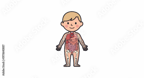 Cartoon illustration of a childs internal anatomy.