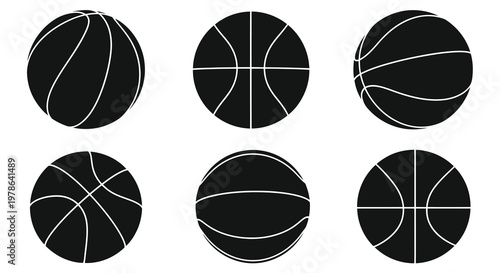 Six black and white basketballs arranged in a grid pattern