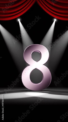 Dramatic Theater Curtain Reveal of Number 8 with Spotlight