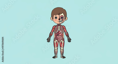 Cartoon human body skeletal system.