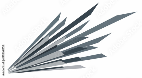 Abstract metallic sharp geometric shapes radiating outwards.