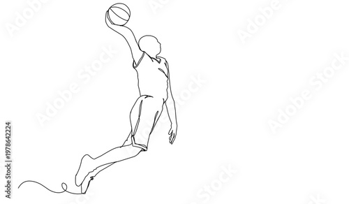 basketball player continuous one line drawing, people playing basket vector