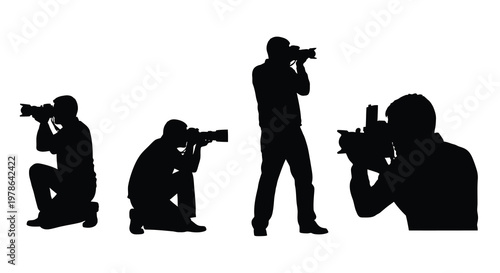 Silhouettes of photographers operating professional camera equipment