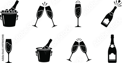Elegant champagne icons a collection of black silhouette illustrations depicting celebration and festive occasions