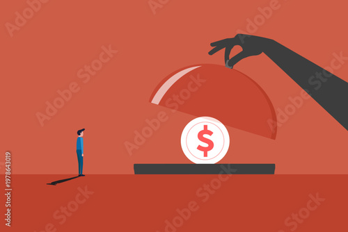 Bild auf Leinwand Hand Serving Stack Of Dollar coin Bills On Platter To A Businessman
