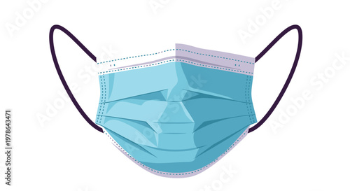 A blue surgical face mask with ear straps on a white background
