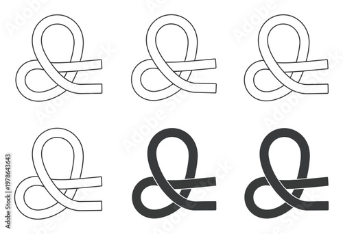 Six Ampersand Symbols in Outline and Solid Fill