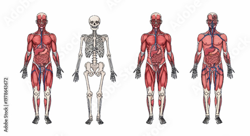 Human Anatomy Muscular System and Skeletal System Comparison.