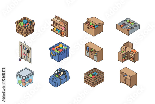 Various dog toy storage solutions and organization ideas for pet supplies