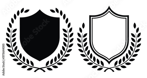 Two Laurel Wreath Shields: One Solid Black, One Outline