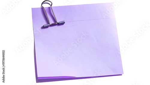 A lavender square paper pad clipped together, angled on a dark background