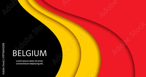 Paper cut national flag of Belgium. Vector red, black and yellow Belgian papercut banner. The design employs multiple paper layers to create depth and dimension. Banner for National Day celebration
