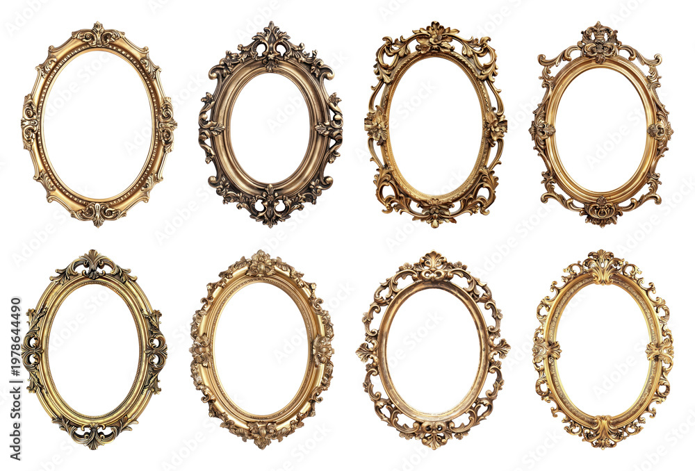 Naklejka premium PNG Elegant ornate vintage gold frames on transparent background