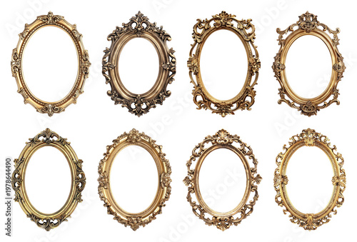 PNG Elegant ornate vintage gold frames on transparent background