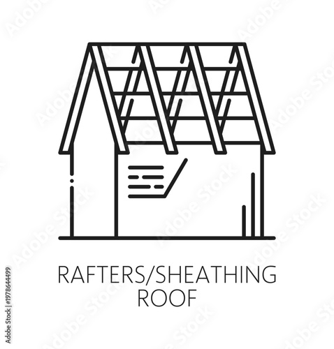 Home roof sheathing rafter repair line icon or pictogram. Cottage house construction service icon, home roof sheathing rafter outline vector sign. Property renovation company symbol or pictogram