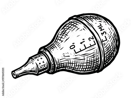 Nasal Aspirator Baby Care Equipment Engraving Illustration Black and White Line Art