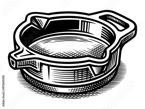 Oil Drain Pan Automotive Equipment Engraving Illustration Black and White Line Art