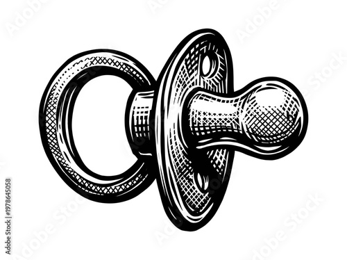 Pacifier Baby Care Equipment Engraving Illustration Black and White Line Art