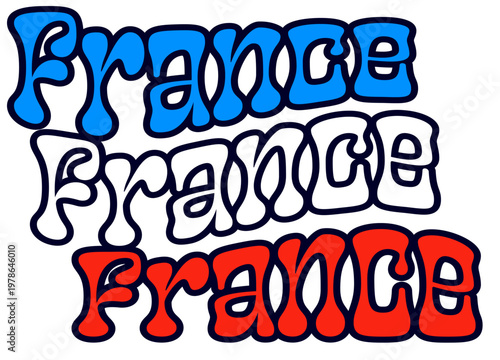 France vintage Y2K label or retro sticker. French flag colors retro vector tag, France travel souvenir Y2K patch. Europe country tourism 60s 70s sticker or label with colorful typography