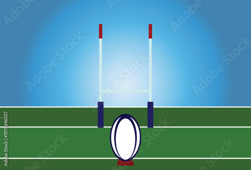 A rugby ball set up for a place kick, commonly used for conversions or penalties. 