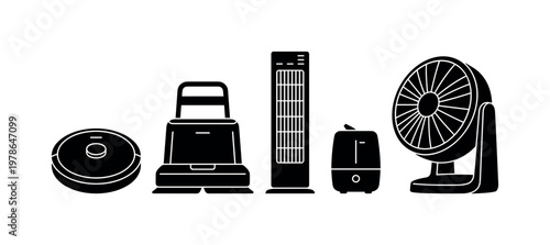 Robotic vacuum cleaner disc unit, automatic floor mopping robot, smart air purifier tower device, compact humidifier home unit,