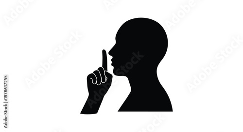 Silhouette of a person signaling quiet with a finger to their lips