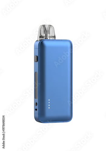 Portable electronic cigarette with sleek blue modern design, ideal for product mockups, technology themes, and lifestyle concepts, isolated on white or transparent background. PNG format.