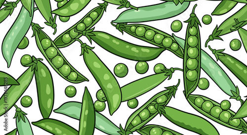 A bunch of green peas on a white background