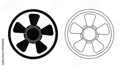 Black and white illustration of two circular fan or wheel designs