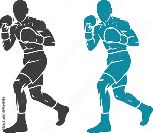 Boxing silhouette duo black and teal