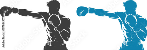 Boxing silhouette and blue illustration