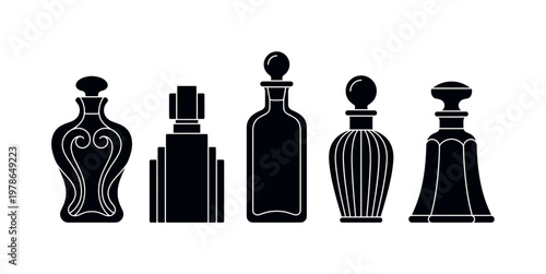 Vintage perfume bottle ornate curved body, art deco perfume bottle stepped design, classic apothecary perfume bottle tall neck,