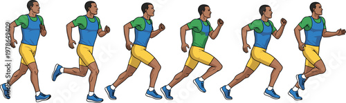 Running man sequence vector illustration athlete jogging motion steps isolated sports animation frames