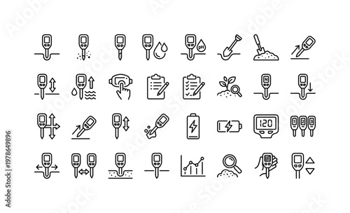 Soil tester usage with measuring, testing, probing, inserting, reading, recording, and calibrating soil properties clean monoline