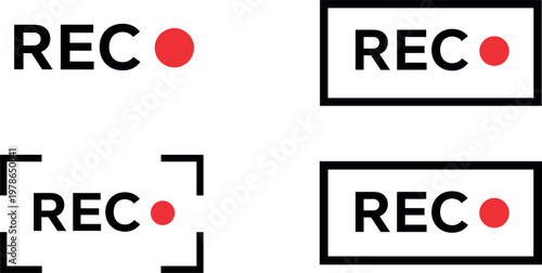 REC video recording icons with red dot camera frame and screen capture vector symbol set
