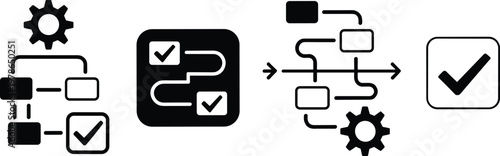 Workflow process and checklist icons flat vector illustration for task management automation productivity and business system design