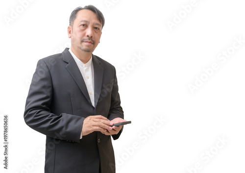Businessman Using Smartphone Isolated on Light Background with Copy Space