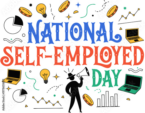 Self Employment Concept Vector, National Self Employed Day Isolated on White Background