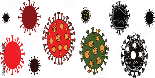 Comprehensive Virus Cell Icon Set Featuring Multiple Pathogen Strains for Medical Research Pandemic Awareness Healthcare Education Disease Prevention and Scientific Microbiological Laboratory Studies